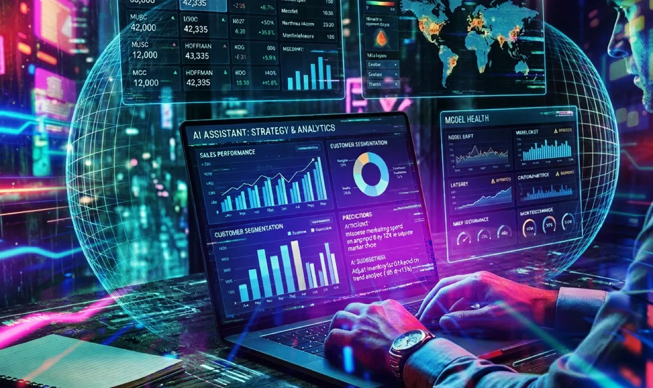 AI at Work course — a person working with AI analytics dashboards